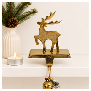 Premium Aluminium Metal Reindeer <b>Stocking</b> Hanger Durable Gold Finish Christmas Mantle Hook Decorative Standing Deer For Home - Product Image 4