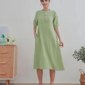 Vestido Midi de Algodón de Verano con Manga Campana, Cintura Alta, Estilo Vintage, Línea A, Gasa Suave y Ligera, Ropa de Casa, Tallas Grandes Personalizadas - Product Image 3