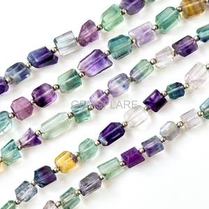 Cuentas facetadas de fluorita arcoíris Aaa, 5x7-6x8MM, cuentas de fluorita multicolor en forma de pepita, venta al por mayor de cuentas de piedras preciosas para la fabricación de joyas - Product Image 2