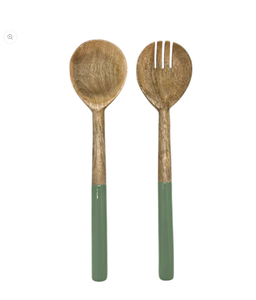 Cuillère et fourchette en bois avec manche imprimé émail, 2 pièces, articles de table de qualité supérieure à prix bas, ensemble de cuillères à salade en bois - Product Image 3