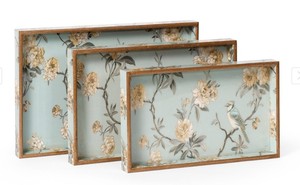 Juego de bandejas de lujo bohemias con diseño floral esmaltado y marco de madera artesanal, bandejas rectangulares decorativas para el hogar y la cocina - Product Image 2