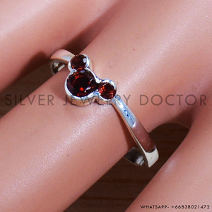925 Sterling Silver Natural Round Shape Faceted Cut Triple Red Garnet Gemstone Boho Ring Bezel Set Fine Jewelry <b>Top</b> Arrival Ring - Product Image 2