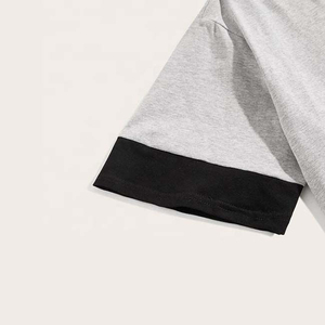 Men's Gray Cotton T-Shirt And Shorts <b>Set</b> Crew Neck Color Blocking Casual Summer Wear Breathable <b>Knitted</b> Fabric - Product Image 5