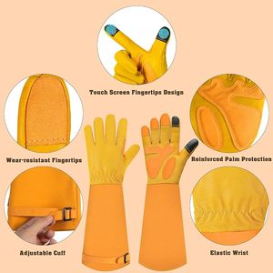 Guantes Largos de Cuero para Jardín para Mujer, Guantes Resistentes para Trabajos Pesados, Guantes de Trabajo para Desherbar, Plantar en el Jardín, Los Mejores Regalos de Jardinería para Jardineros - Product Image 2