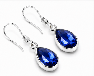 Blue Sapphire Teardrop Sterling <b>Silver</b> Drop <b>Earrings</b> | 925 <b>Silver</b> Pear Shape <b>Dangle</b> <b>Earrings</b> | September Birthstone Gemstone Jew - Product Image 3