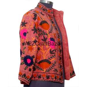 Veste en TNT brodée à la main, motif floral, coton écologique, séchage rapide, respirante, col en V, tissu vintage Suzani, décontractée, hiver et printemps - Product Image 4