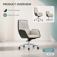 Chaise de bureau de direction moderne bicolore rembourrée avec accoudoirs fixes rembourrés, finition chromée, base pivotante à cinq étoiles
