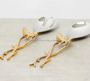 High Quality Salad <b>Serving</b> <b>Spoon</b> and Fork with Leaf Applique Handle Salad Tool - Product Image 5