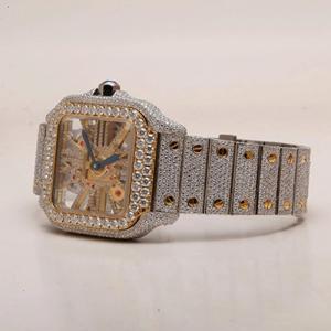 Two Tone Iced Out Skeleton Luxury Stainless Steel Hip Hop Vintage Gold Silver Square Square <b>Mechanical</b> <b>Watch</b> with Glass Dial - Product Image 2