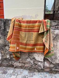 Bohemian Vintage Block Print Cotton Kantha <b>Quilt</b> Reversible Handmade Bed Cover <b>Throw</b> Blanket - Product Image 3