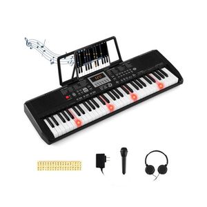 Pianoforte Digitale a 61 Tasti per Principianti Nero con Modalità di Insegnamento Illuminata, 200 Ritmi e Funzione Doppia Tastiera - Product Image 1