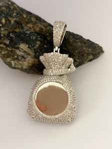 Pendentif personnalisé en moissanite avec photo, motif sac d'argent glacé, finition Hip Hop, pour fêtes, en argent 925, bijoux fins, pendentifs et breloques - Product Image 2
