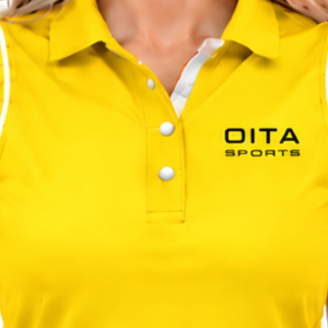 Polo sans manches jaune vif pour femme, col à revers, coupe ajustée, pour l'équitation et l'entraînement, personnalisable, vente en gros - Product Image 4