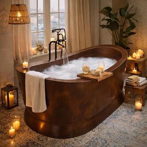 Bañera de Cobre Estilo Vintage, Bañera Artesanal con Patas de Gato para Interiores de Baño Atemporales y Comodidad de Spa en Casa - Product Image 3