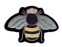 Patch brodé à la main en velours avec motif abeille, insigne brodé personnalisé avec fil de bouillon, qualité supérieure, à coudre, vente en gros