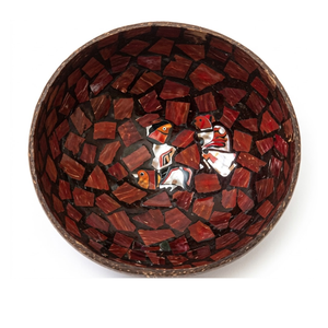Coconut shell bowl with etched decorative texture eco conscious build polished finish for <b>kitchens</b> - Product Image 1