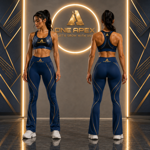 Women Blue Yoga Set <b>Flare</b> <b>Leggings</b> Sports Bra Gym Fitness Activewear Workout Clothing Custom Logo Outfit Set - Product Image 1