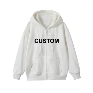 Sweat à capuche zippé pour homme imprimé sur mesure, 100 % coton tricoté, décontracté, coupe classique, blanc, automne - Product Image 1