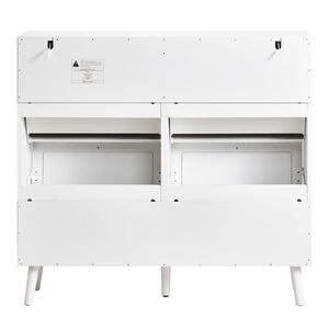 Scarpiera in Rattan a 2 File e 4 Contenitori, con Piedini Alti, 105x24x98cm, Struttura Bianca + Pannello Truciolare Originale + Scaffali in Plastica per Scarpe - Product Image 6