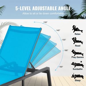 Chaises longues de patio réglables en aluminium à 5 positions, chaises pliantes pour piscine, transats d'extérieur - Product Image 5