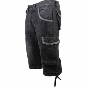 Men's Vintage-Style Black Loose Light Washed Denim Shorts High Waisted Wide Leg with Woven Craft Pocket Windproof 100% Cotton - Product Image 4
