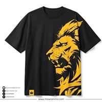 T-shirt noir à manches courtes pour homme avec impression de lion jaune, col rond, coupe décontractée, jersey respirant, design régulier