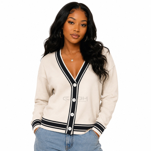Cosh International Sisterhood Sorority Acrylic Women's V-Neck Knitted <b>Cardigan</b> <b>Sweater</b> Long Sleeve Solid Color Button Front - Product Image 3
