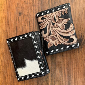 New 2025 Hand Tooled Leather Trifold <b>Wallet</b> for Men Wholesale Business Genuine Cowhide Leather Vertical <b>Card</b> <b>Holder</b> Men <b>Wallets</b> - Product Image 2