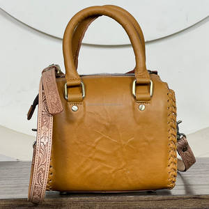 Latest Design Factory Direct <b>Tooled</b> Cowhide <b>Leather</b> Western Speedy Bag Floral Handcrafted Lady Women's Shoulder Speedy Handbags - Product Image 5