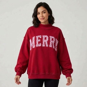 Oversized Relaxed Mockneck <b>Top</b> <b>Long</b> <b>Sleeve</b> Casual Sweatshirt Loose Fit Pullover Streetwear Statement Front Applique Design - Product Image 2