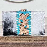 Portefeuille en cuir véritable style western, nouveauté, motif floral turquoise, pochette de créateur pour femme, motif cartes à jouer, vente chaude