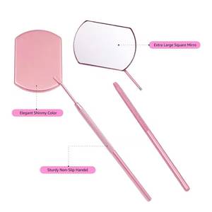 Matte Pink Stainless Steel Wall Mounted <b>Magnifying</b> <b>Makeup</b> <b>Mirror</b> with Textured Handle for Precise Application and Powder Use - Product Image 5