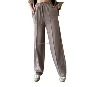 <b>Woman</b> Clothes Soft Cotton Blend High Waisted Wide Leg Sweatpants Relaxed Fit Casual Drawstring Elastic Waist Loose <b>Trouser</b> Pants - Product Image 3