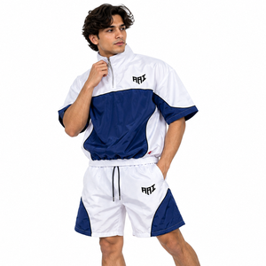 Wholesale Custom <b>Men</b>’s Short Sleeve Windbreaker <b>Jacket</b> & Shorts Colorblock Quarter Zip <b>Summer</b> Hoodies Shorts Sportswear <b>Jackets</b> - Product Image 4