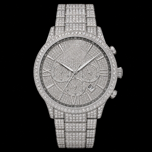 Reloj cronógrafo plateado con cristales, esfera estilo diamante, reloj de pulsera de lujo para hombre - Product Image 1