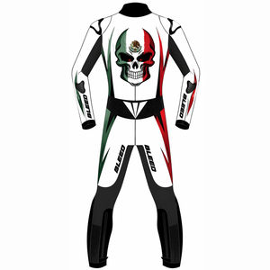 Traje de Motociclismo de Cuero Vacuno/Canguro para Hombre, Diseño Calavera Mexicana, Mono de Una Pieza, con Protección CE OEM - Product Image 2