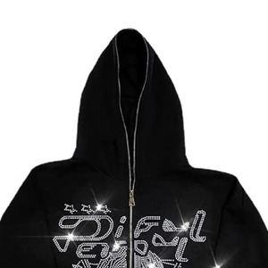 Sudadera con capucha y cremallera completa para hombre con logotipo personalizado de diamantes de imitación, moda de invierno, informal, estilo hip hop, deportiva, de secado rápido, tejido de alta calidad - Product Image 4