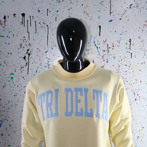 Tri Delta Crew Neck Sweatshirt <b>Men</b> 100% Cotton Knitted Regular Fit Casual Light Yellow Letter Print Front URBAN PRODUCTIONS - Product Image 5