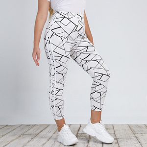 High Waist Print Ankle-Length <b>Leggings</b> <b>Women</b> Sporty Stretch Knitted Spandex Polyester All Seasons <b>White</b> Black Pattern - Product Image 5