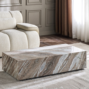 Luxury Rectangular Marble <b>Coffee</b> <b>Table</b> Featuring Polished Surface With Striking Brown & Cream Natural Veining Living Room <b>Table</b> - Product Image 1