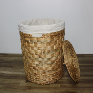 Panier de rangement rond en jacinthe d'eau avec couvercle, design rustique fait main, couleur naturelle, panier à linge tissé, décoration intérieure - Product Image 6