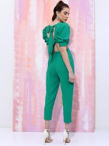 จั๊มสูทแขนสั้นคอหวานสีพื้นสำหรับผู้หญิง | มีสไตล์ | ชุดลำลอง - Product Image 2