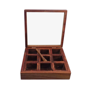 Boîte à épices en bois d'acacia, boîte à épices décorative à 9 compartiments, récipient de rangement pour comptoir de cuisine - Product Image 5