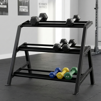 Support à haltères en fonte moderne et durable à 3 niveaux pour le rangement d'équipements de salle de sport commerciale