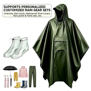 Poncho de pluie imperméable vert à capuche avec poche avant, unisexe, pour adulte, vêtement d'extérieur, design léger et compact - Product Image 3