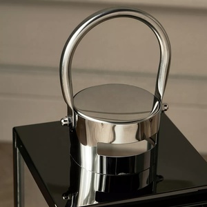 Wholesale Dual Tone Glossy Black and Silver Metal Candle Holder Lantern for <b>Professional</b> <b>Lighting</b> Decoration - Product Image 3