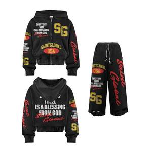 Survêtement streetwear d'hiver grande taille de haute qualité avec strass, veste zippée et pantalon large, OEM ODM - Product Image 6