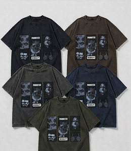 เสื้อยืดสตรีทแวร์ทรงโอเวอร์ไซส์ ผ้าคอตตอนถักน้ำหนักมาก 100% ทรงบ็อกซี่ ไหล่ตก พิมพ์โลโก้ด้านหน้า ป้องกันขนร่วง - Product Image 2