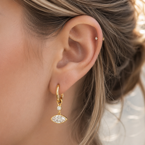 Bezel Marquise Cut Diamond <b>Hoop</b> <b>Earrings</b> Luxury 18K Yellow Gold Plated Women's Jewelry - Product Image 2