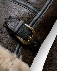 Fashion <b>Men's</b> Brown Genuine Leather <b>Aviator</b> <b>Jacket</b> With Fur Lining Zipper Closure Winter Moto Biker Style - Product Image 5